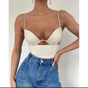 White rhinestone corset bodysuit